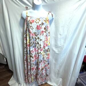 Lane Bryant 24 Plus Size Floral Tiered Maxi Dress Sleeveless Summer White Pink